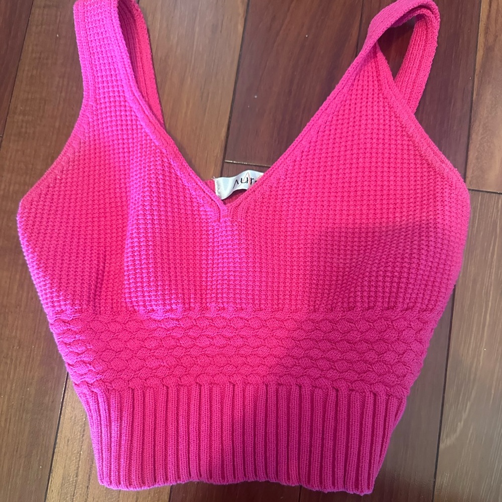 Bright Pink Knit crochet  Crop Tank Top by Aurora